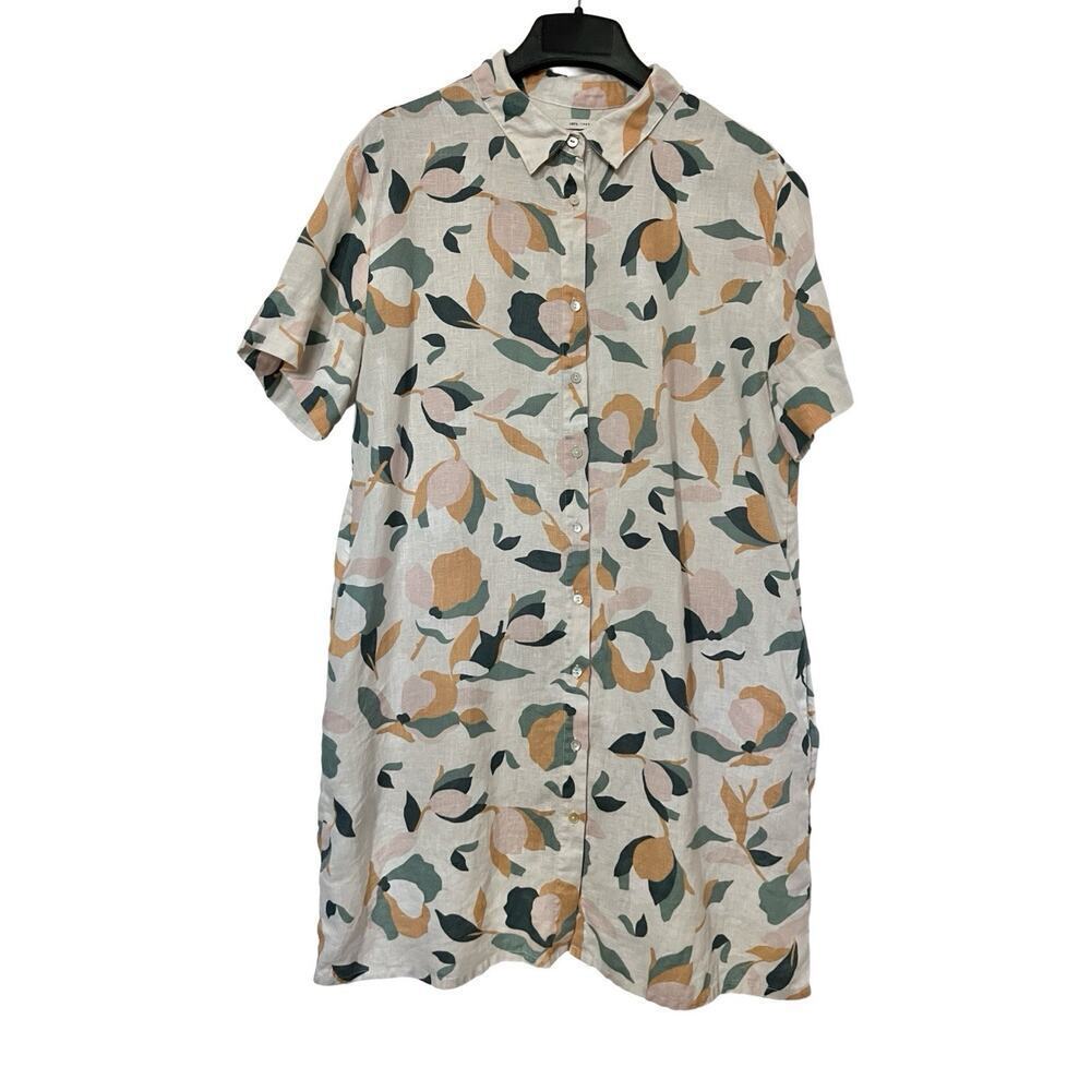 Rachel Zoe 100% Linen Button Down Mini Shirt Dress Size L Vacation Beachy Travel